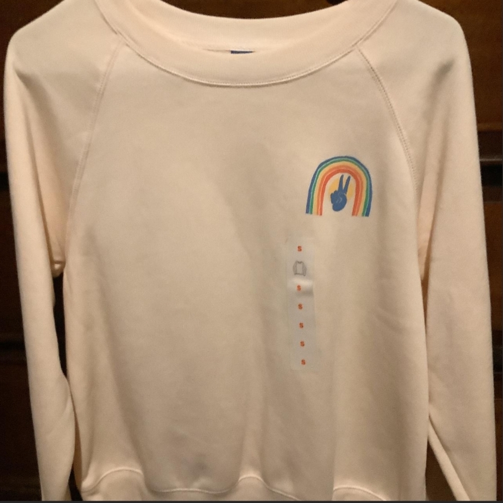 Cream Sweater with Rainbow Detail